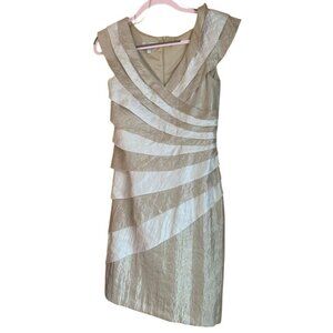 London Style Collection Women's Dress Tiered Ruffle‎ V Neck Cocktail Gold 6